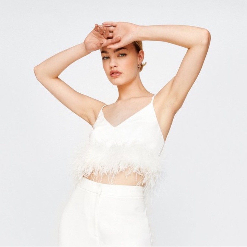 NWOT Nasty Gal Feather Hem Bralet White